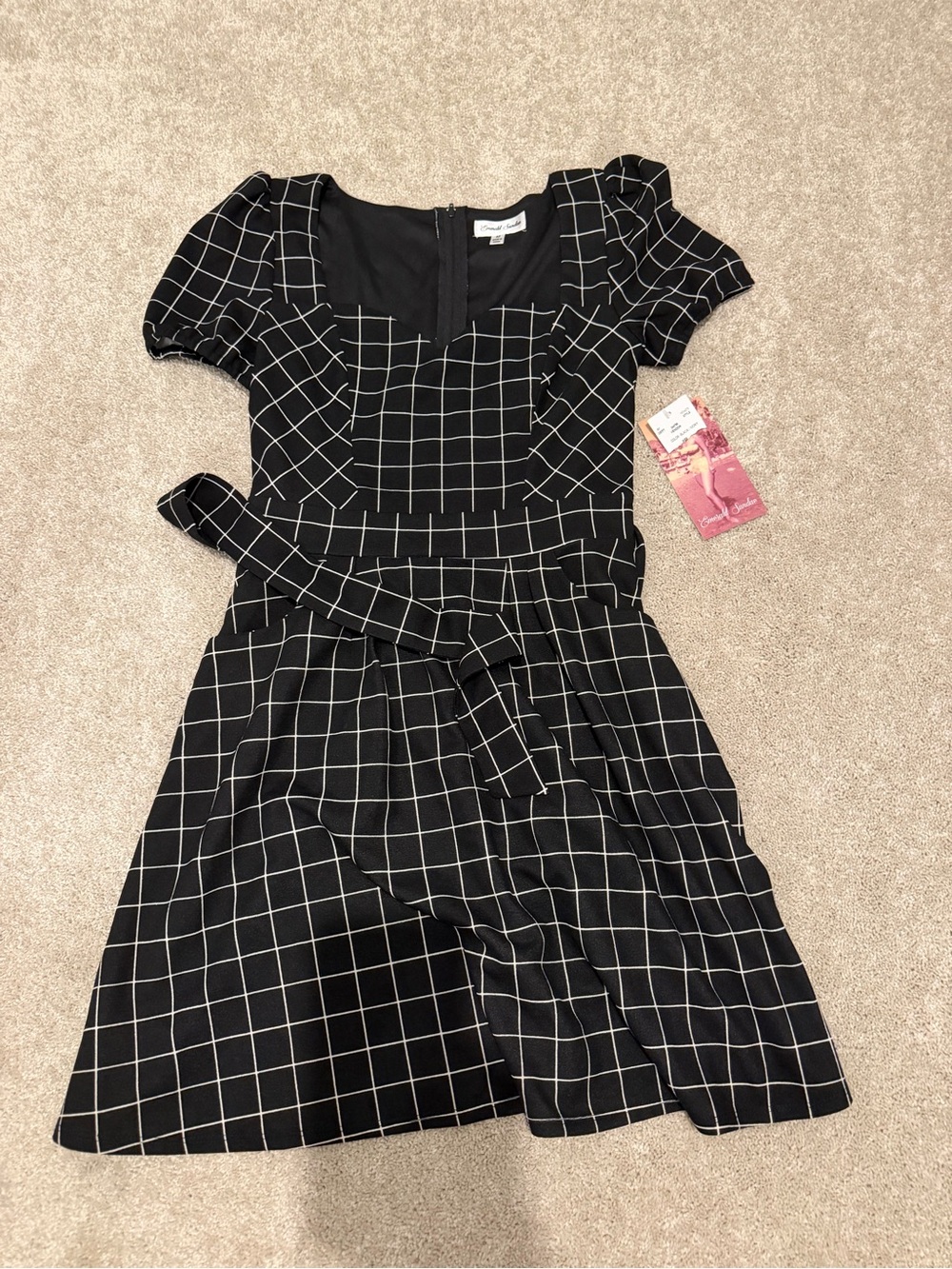 Dry Goods Black Windowpane Belted Mini Dress